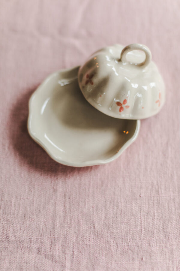 Decorated Butterdish, Dusky Pink