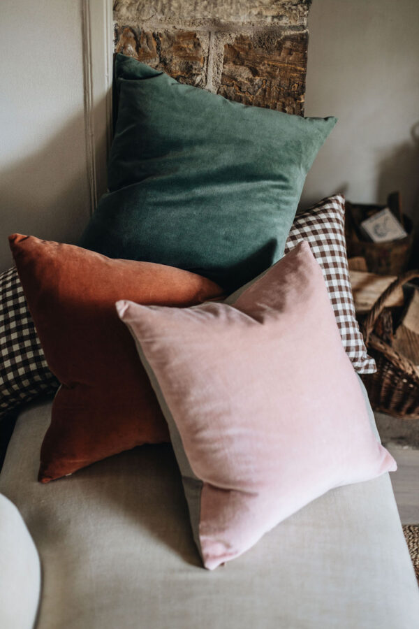 Velvet and Linen Cushion, Pink