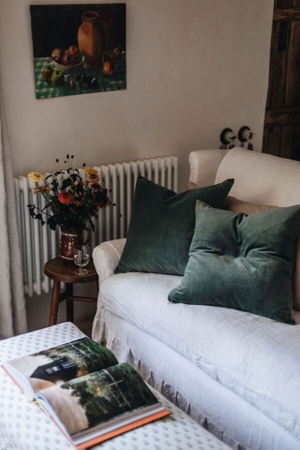 Velvet and Linen Cushion, Sage