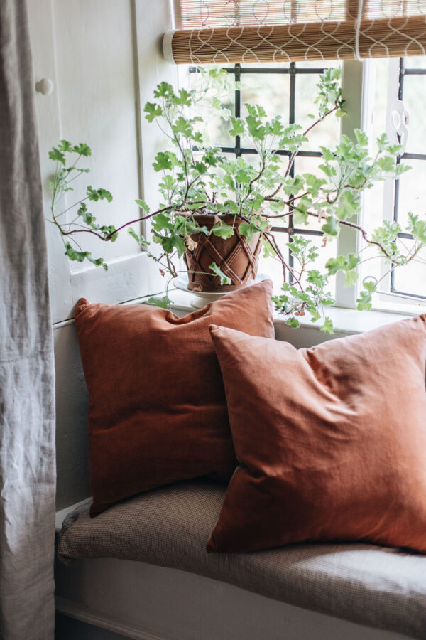 Velvet and Linen Cushion, Terracotta